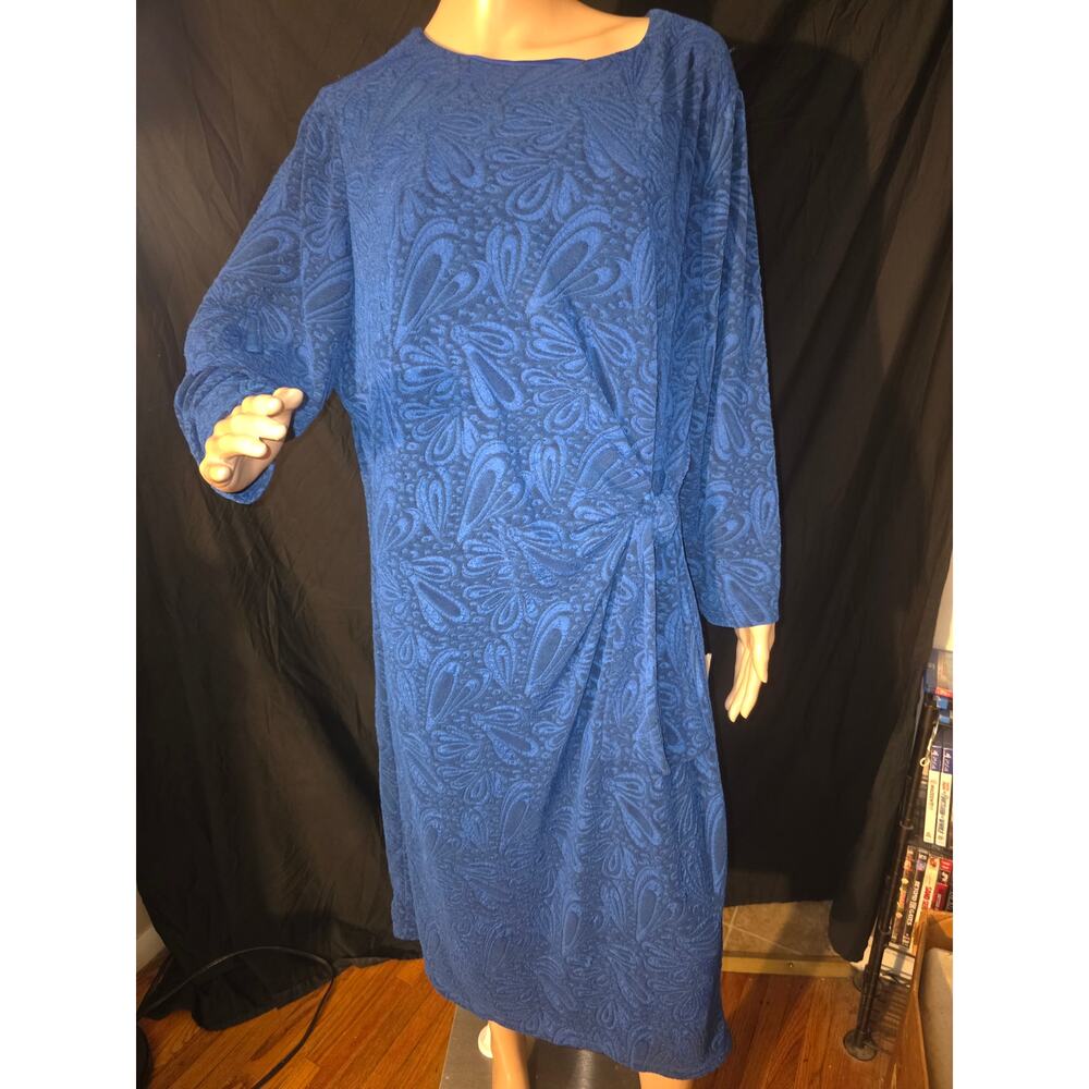 Suite 7 Women’s Blue Textured Midi Dress Size 20W Long Sleeve Plus NWT Kohl’s